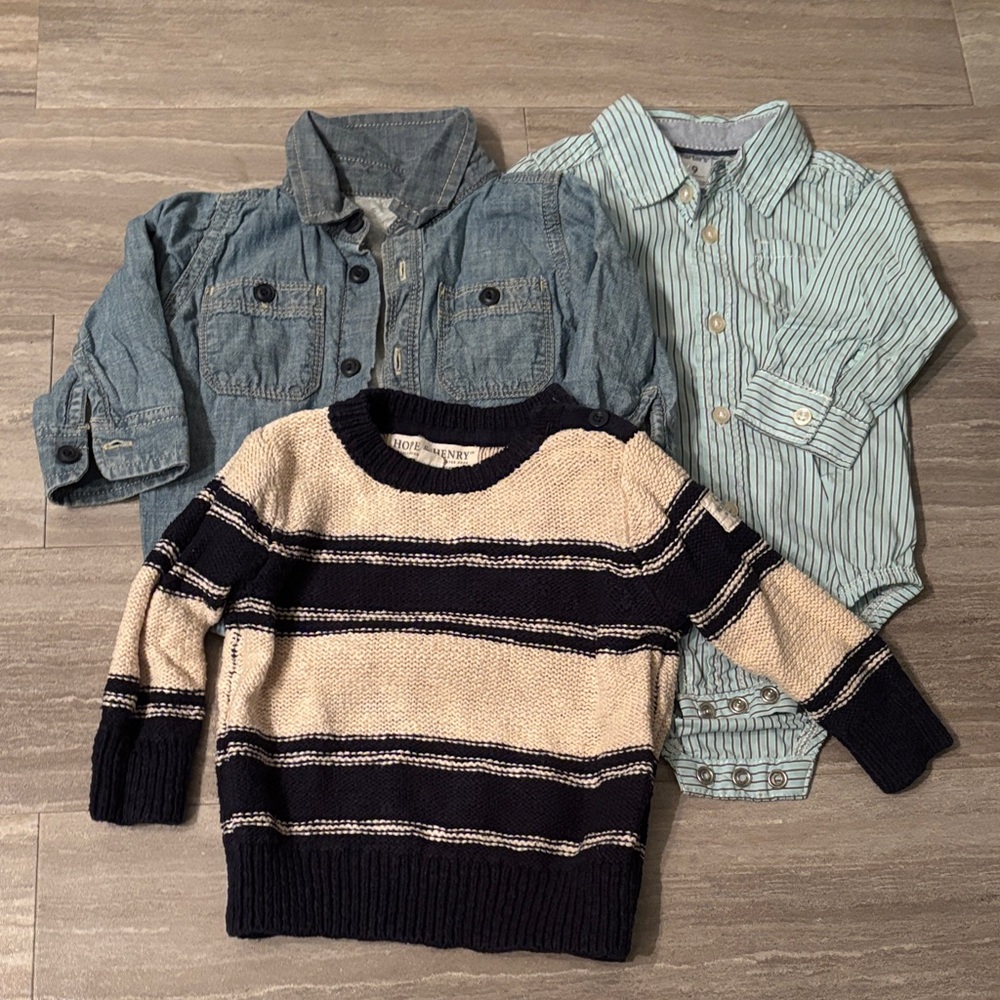 Stylish Knit Sweater with Denim & Striped Button Down Shirts for Kids